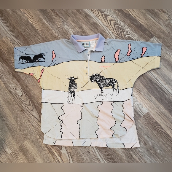 Vtg Ixspa Mens S 1/4 Button Collared Shirt Jamie Sadock Dolman Pastel Bull Steer - Picture 6 of 9